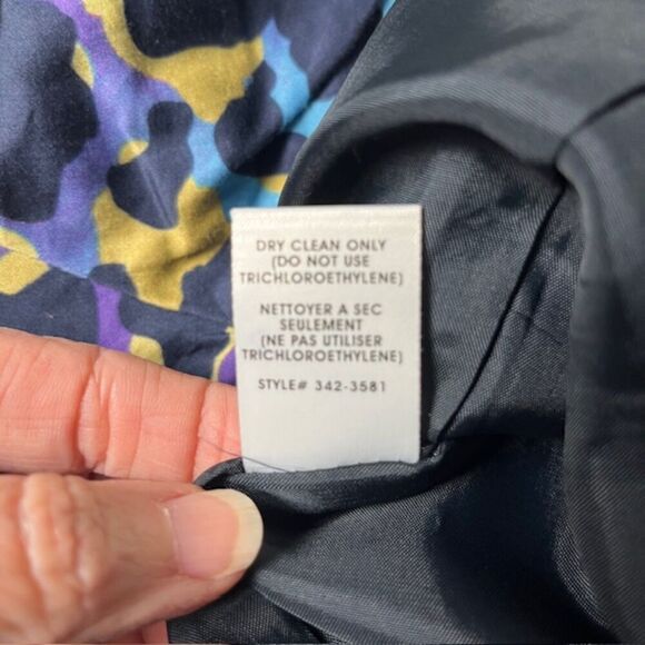Nanette Lepore Multi color Print Skirt Navy Cream Purple Blue Ruched Size 6 - Picture 6 of 9